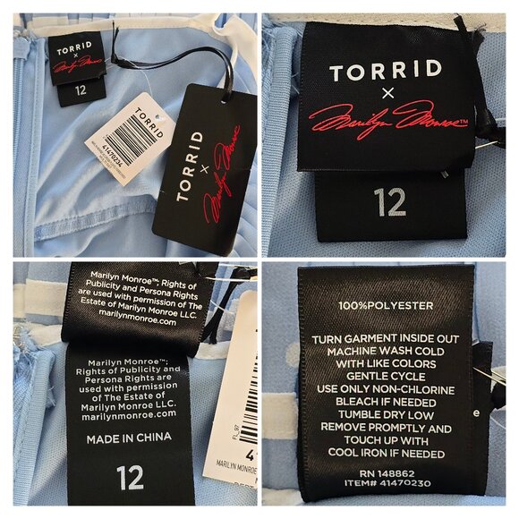 Torrid x Marilyn Monroe Blue Tiered Polka Dot Pleated Midi Dress Size 12 NWT - Picture 15 of 15